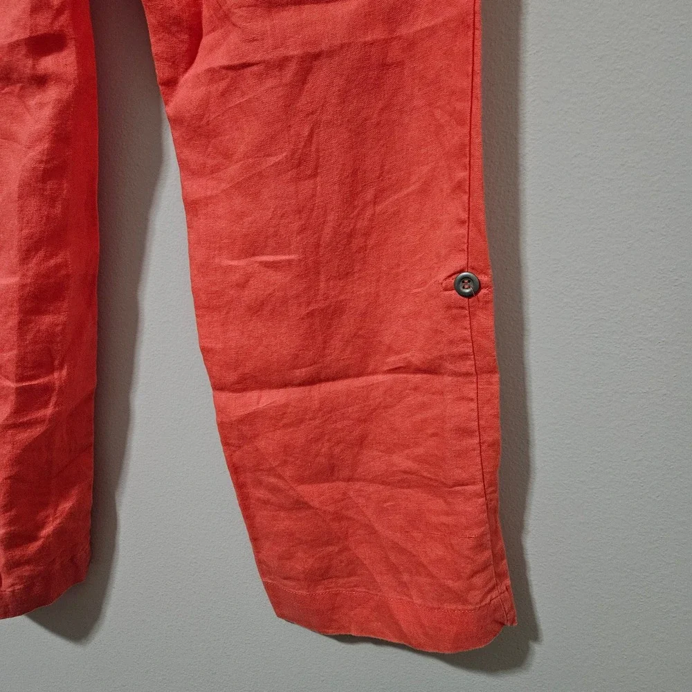 Willi Smith Women 10‎ Coral Orange 100% Linen Straight Leg Cargo Utility Pants